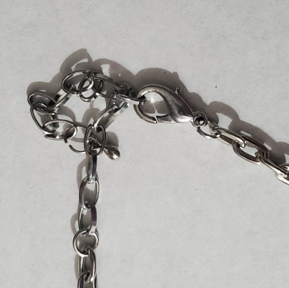 Vintage lucite aqua chunky beads cats eye silver necklace stainless steel 90's - Picture 12 of 13